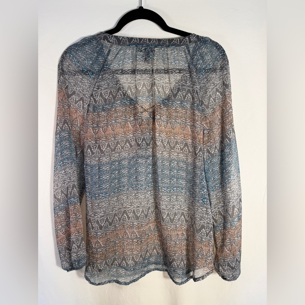 Cato Blue and Orange Lace-Up Blouse - Picture 2 of 3